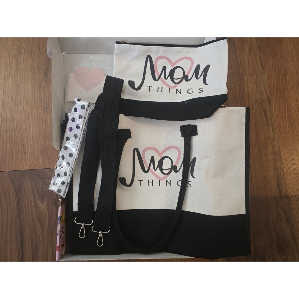 Mom Things Tote Bag Make Up Bag Black White Cross Body Gift Christmas Mother's